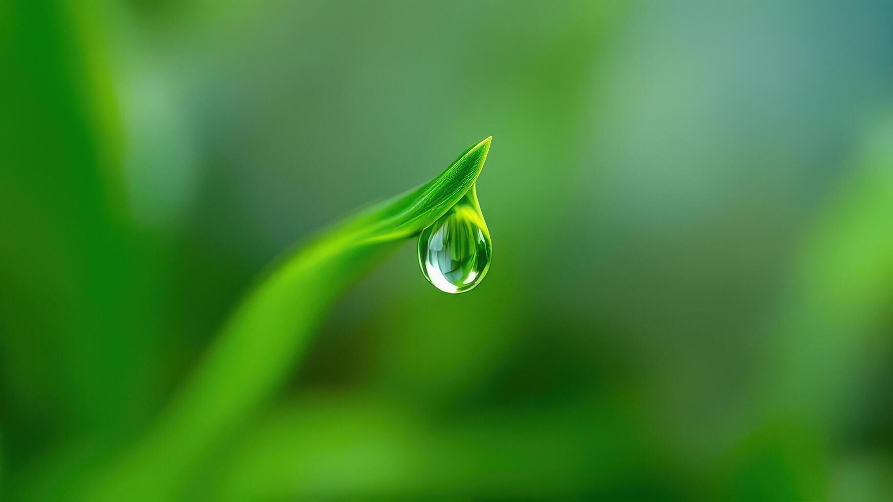 Close-Up of Dew Drop on Tender Green Blade photo