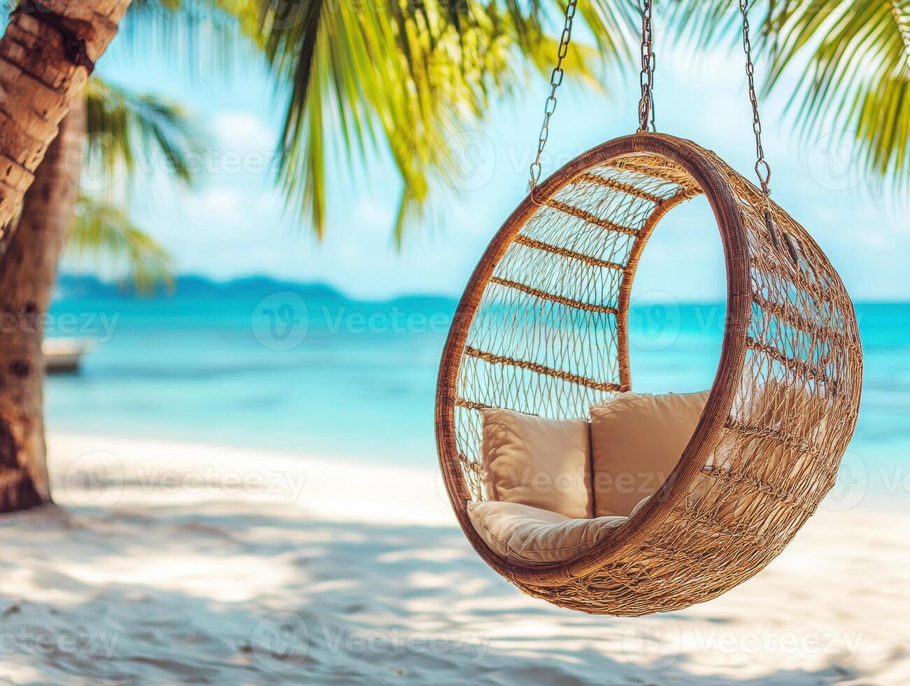 Relaxing in a hanging chair by the tropical beach photo