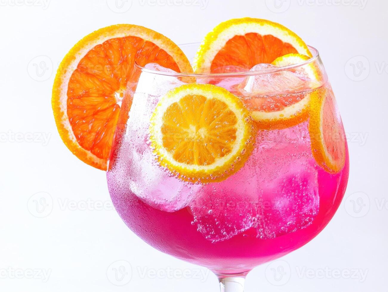 Refreshing drink with orange slices and ice in clear glass photo