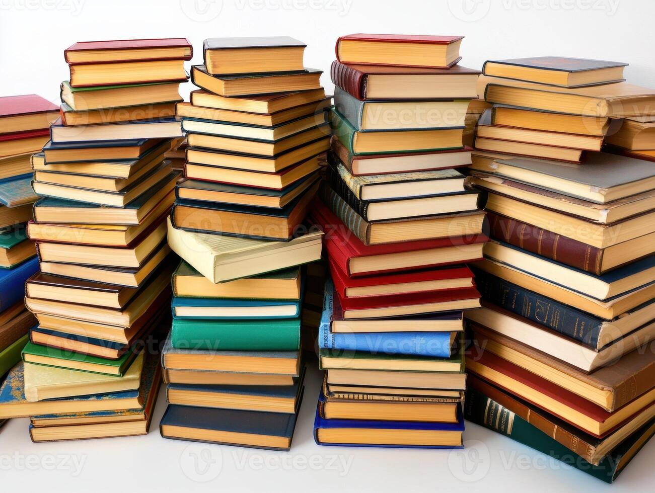 Stacks of old books arranged for sale at a local market photo