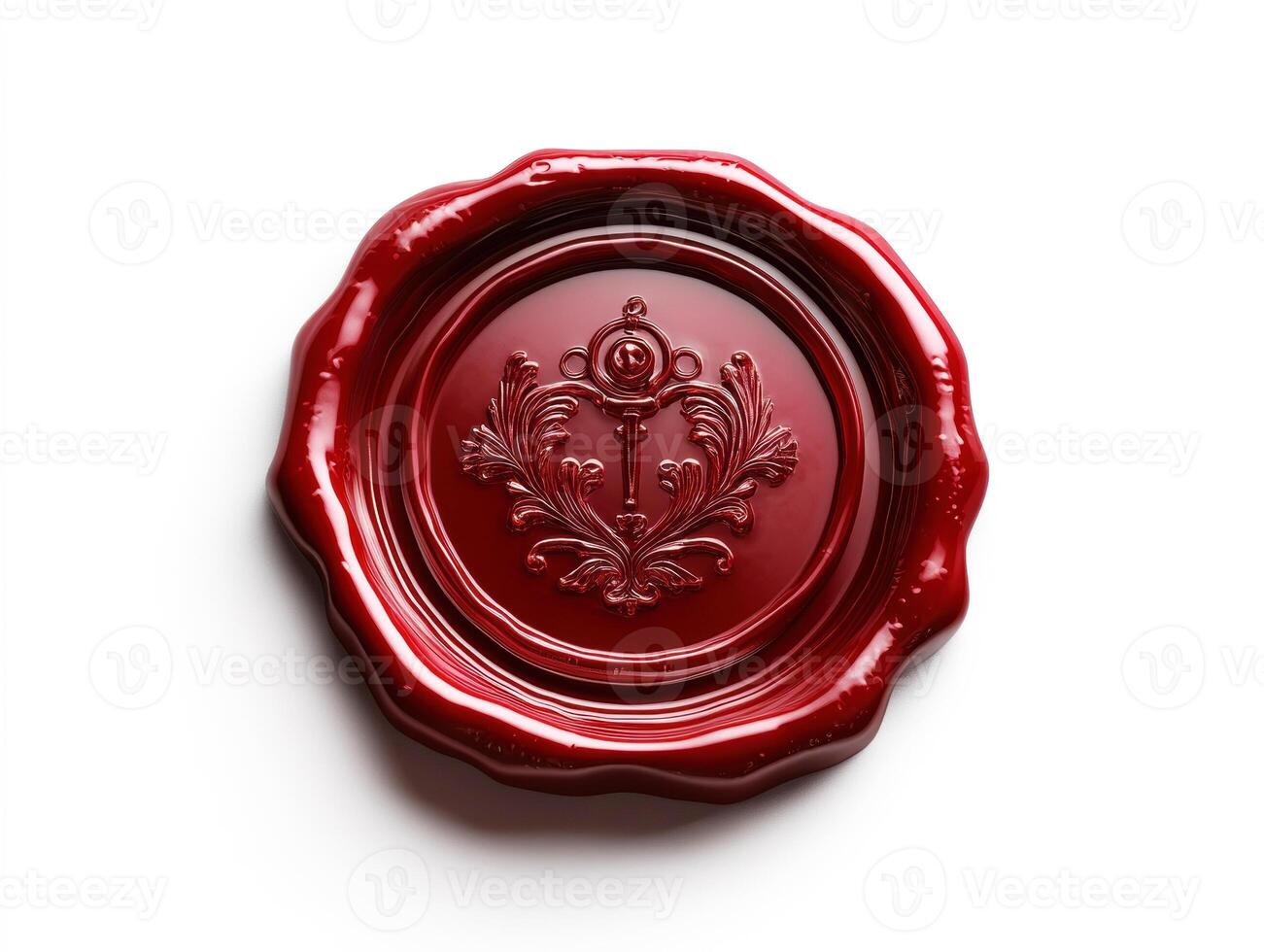Wax seal with intricate design on a clean background photo