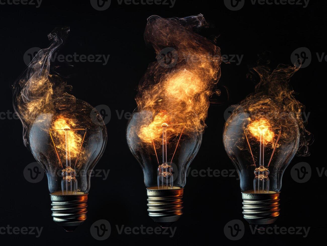 Burning light bulbs create a dramatic visual display of flames photo