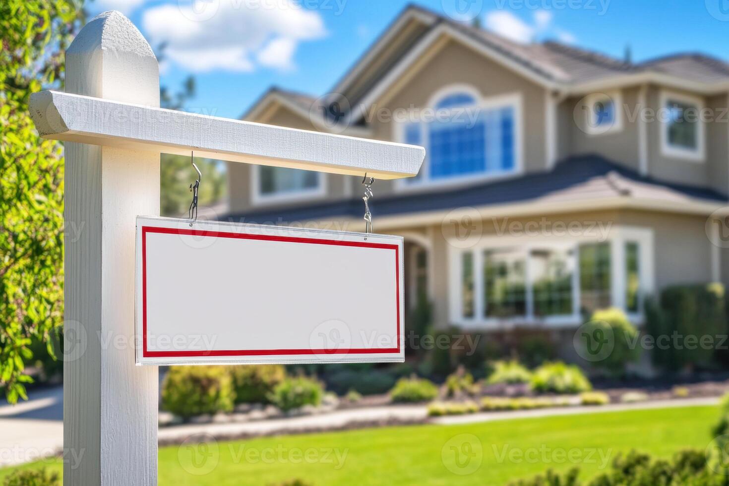 New home listing in a beautiful neighborhood with clear skies photo