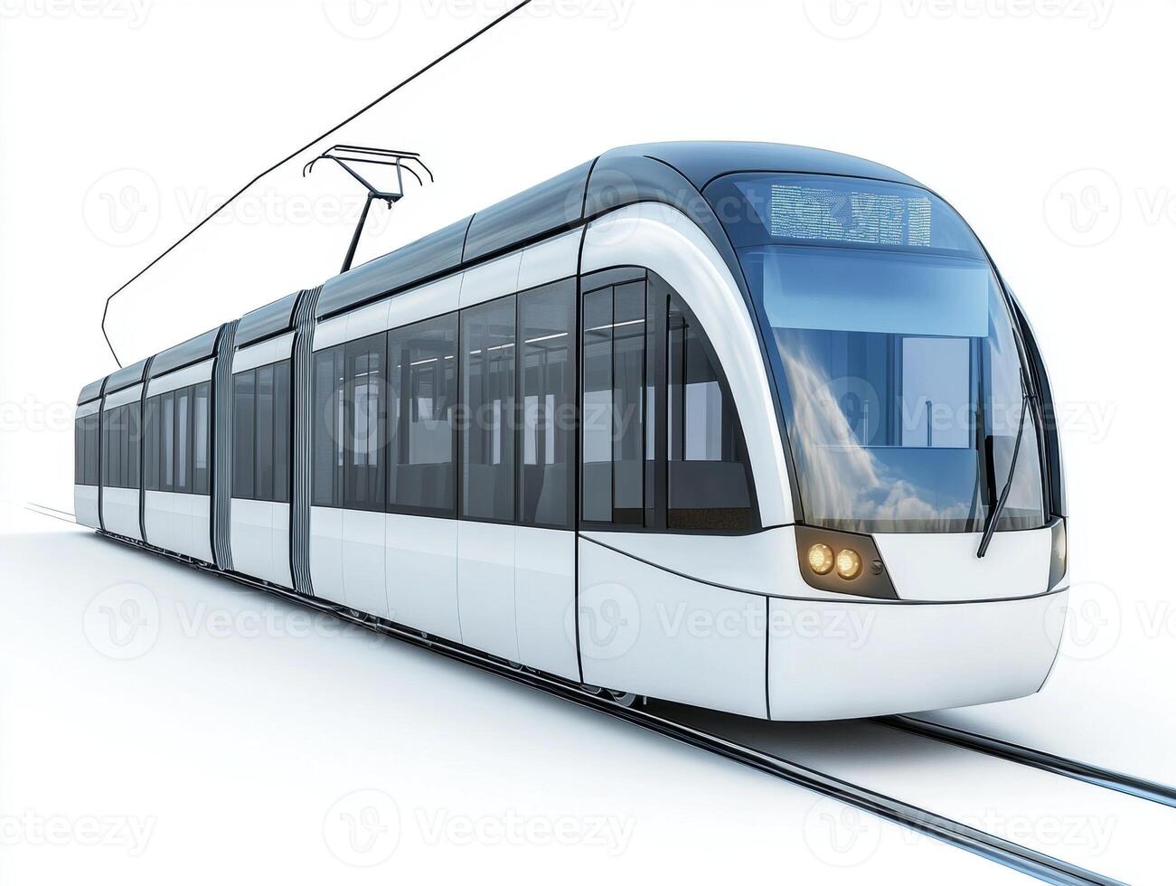 Modern train design on railway tracks in a minimalist setting photo