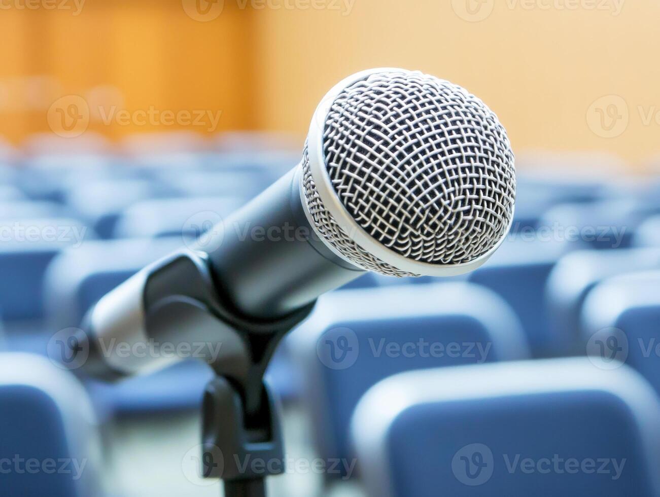 Microphone positioned for speech at an event venue photo