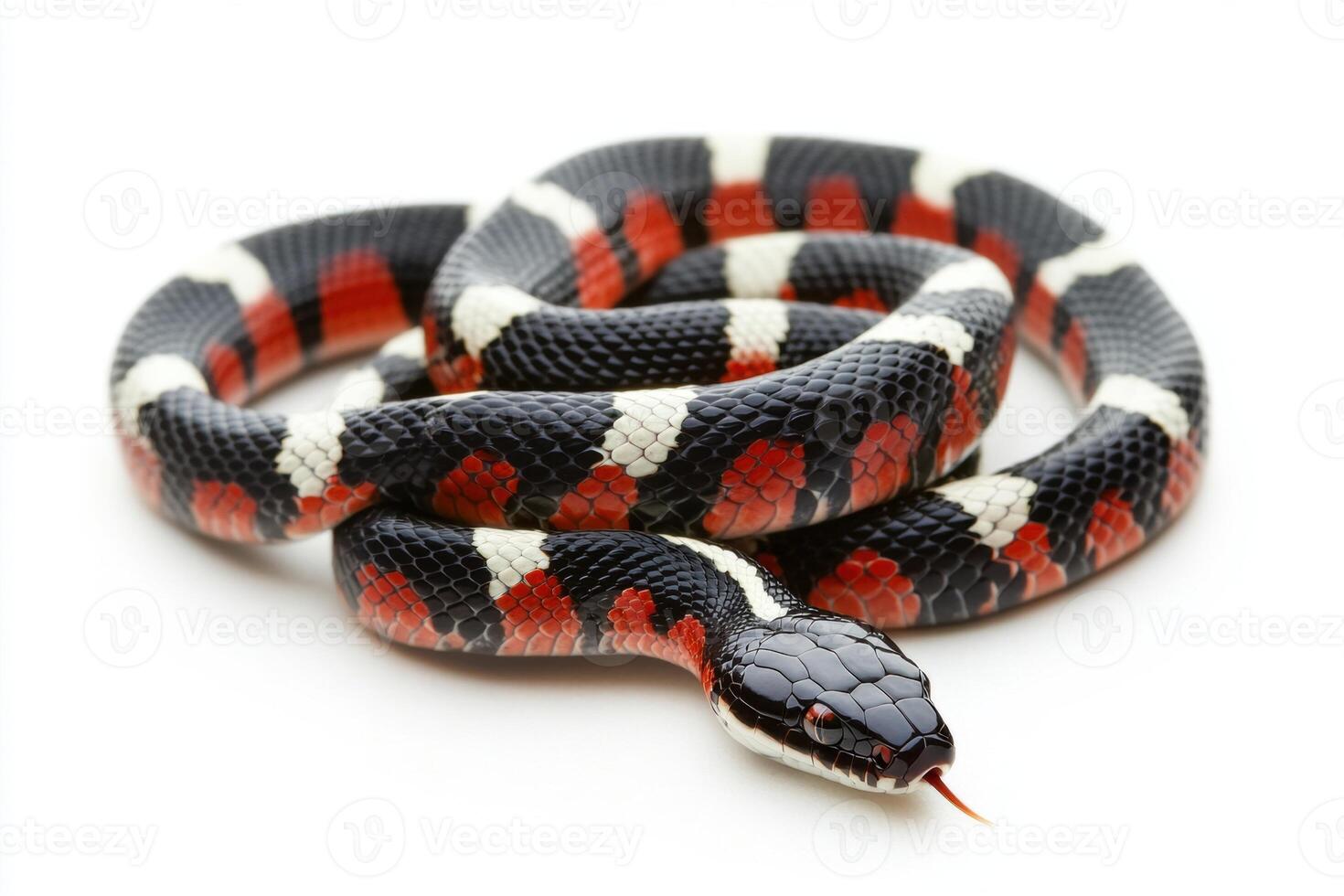 Colorful snake resting on a light background photo