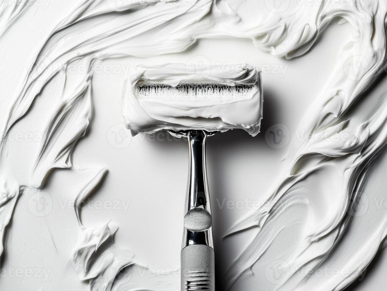 Shaving razor placed on creamy lather for grooming process photo