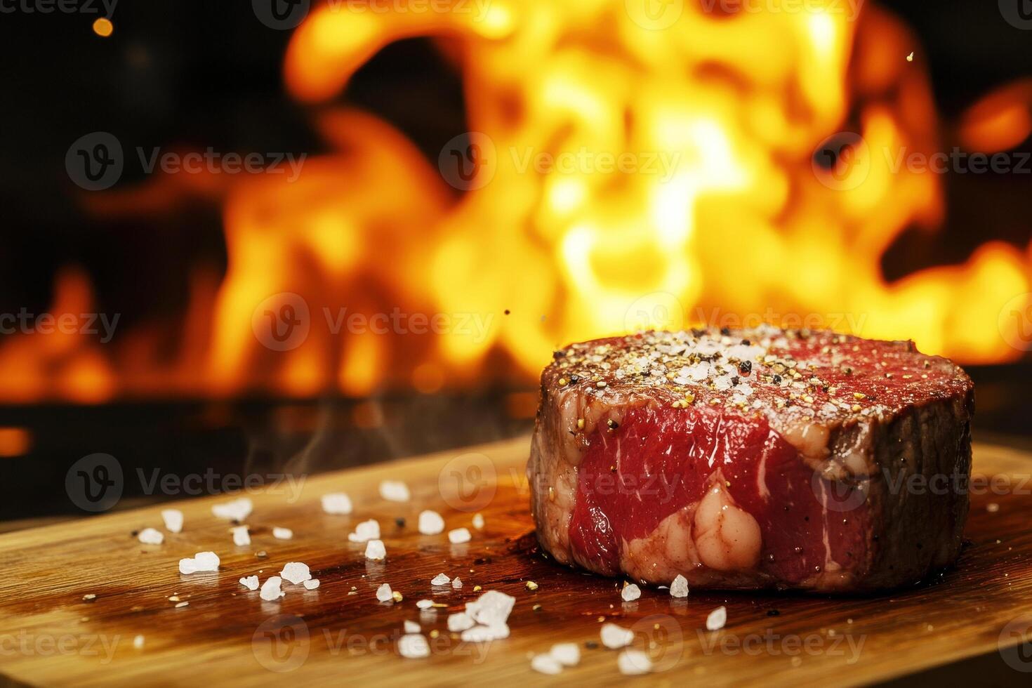 Grilling steak over open flame for a tasty barbecue experience photo