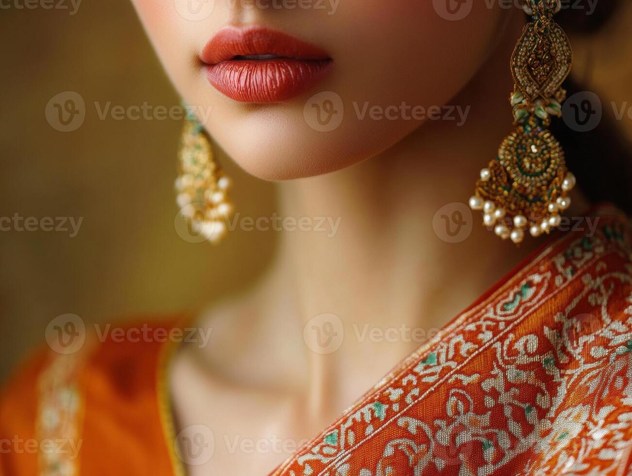 Elegant woman wearing traditional attire with stunning jewelry photo
