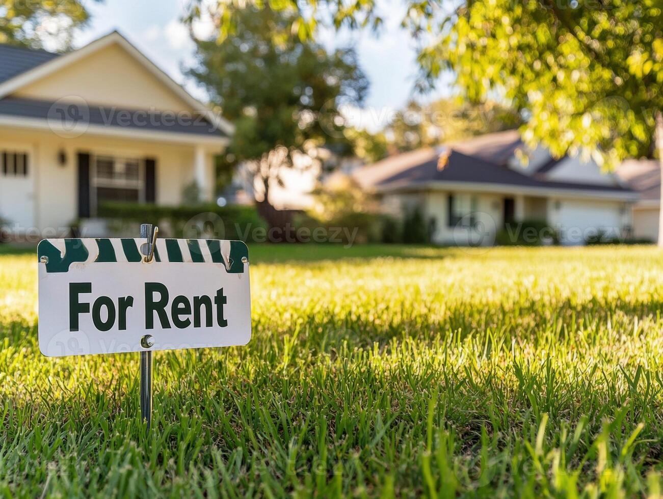 Rental property sign displayed in a quiet neighborhood setting photo