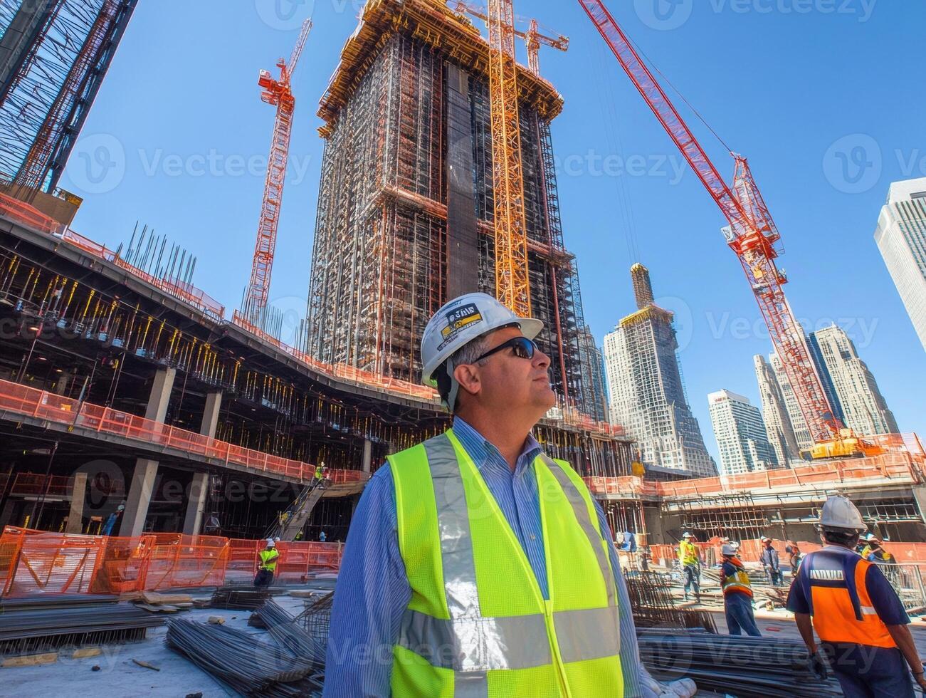 Construction supervisor overseeing a high-rise building project photo