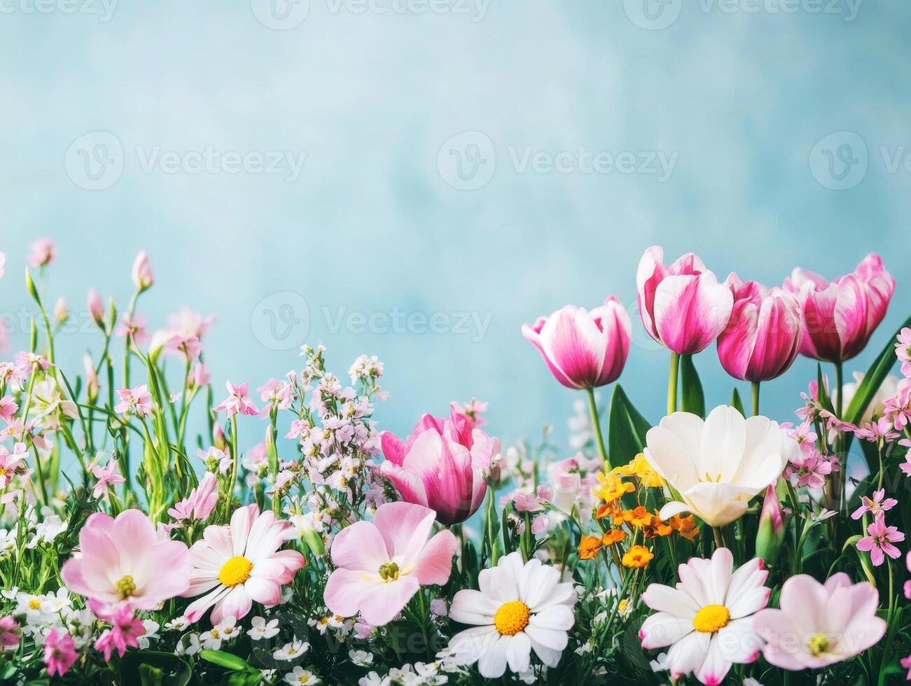 Colorful spring flowers blooming in vibrant arrangement photo