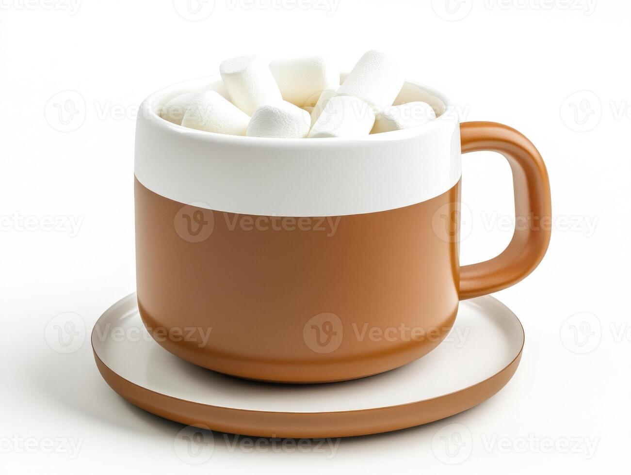 Warm cocoa with marshmallows served in a cozy mug on a plate photo