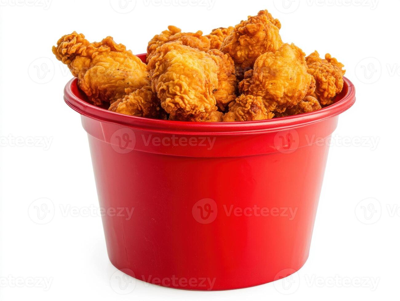 Crispy fried chicken in a red bucket ready for sharing photo