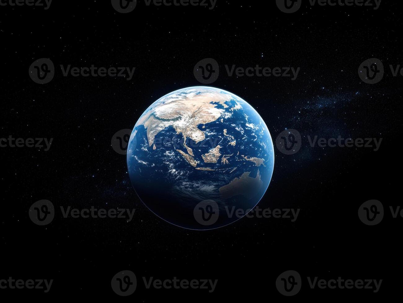 Earth viewed from space highlighting Asia and surrounding regions photo