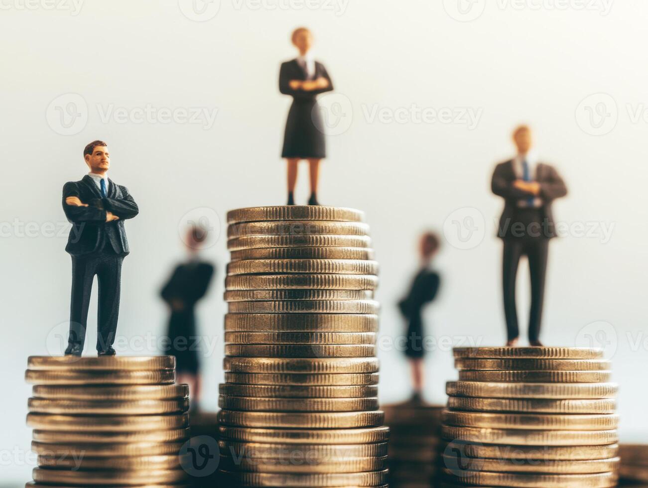 Business growth represented by figures on stacks of coins photo