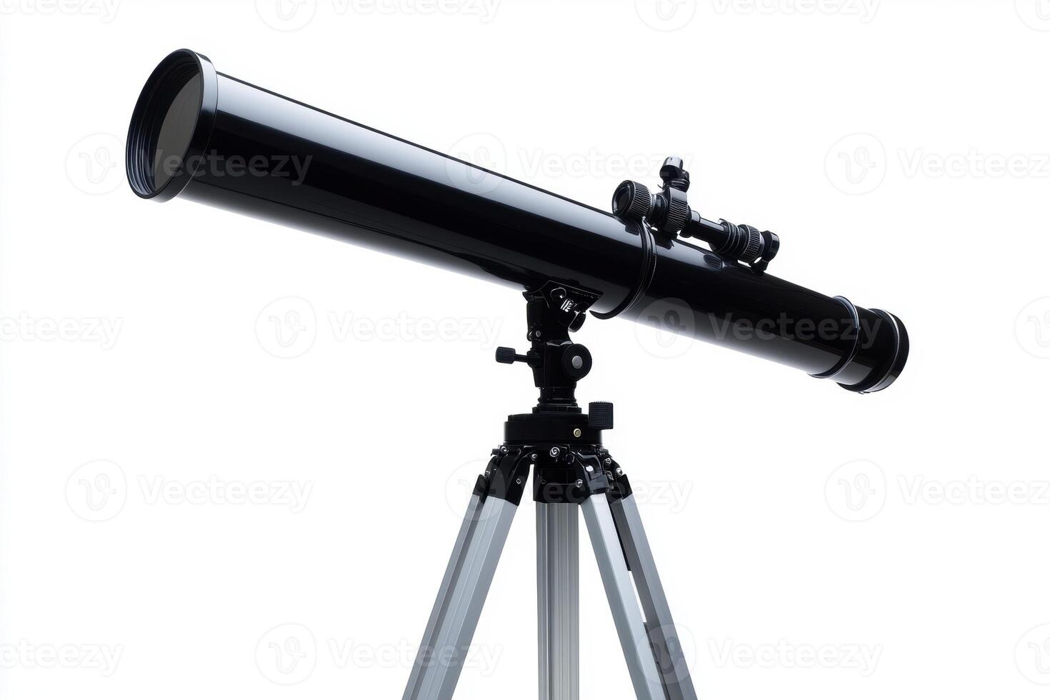 Exploring the universe with a sleek black telescope in a studio photo