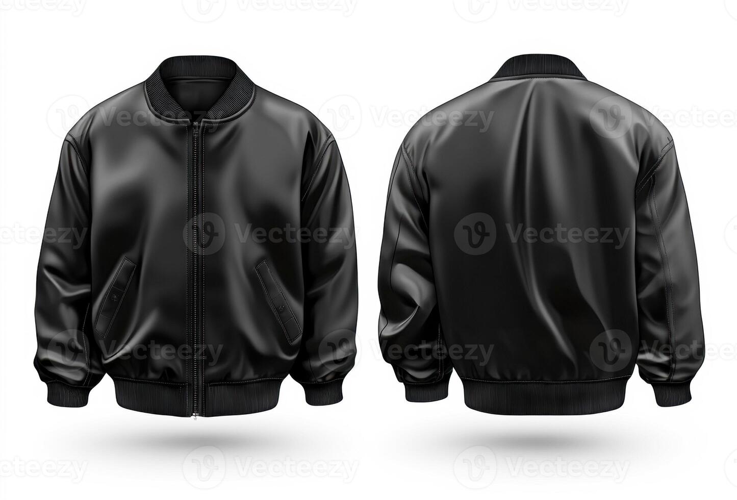 Black leather jacket displayed from front and back views photo