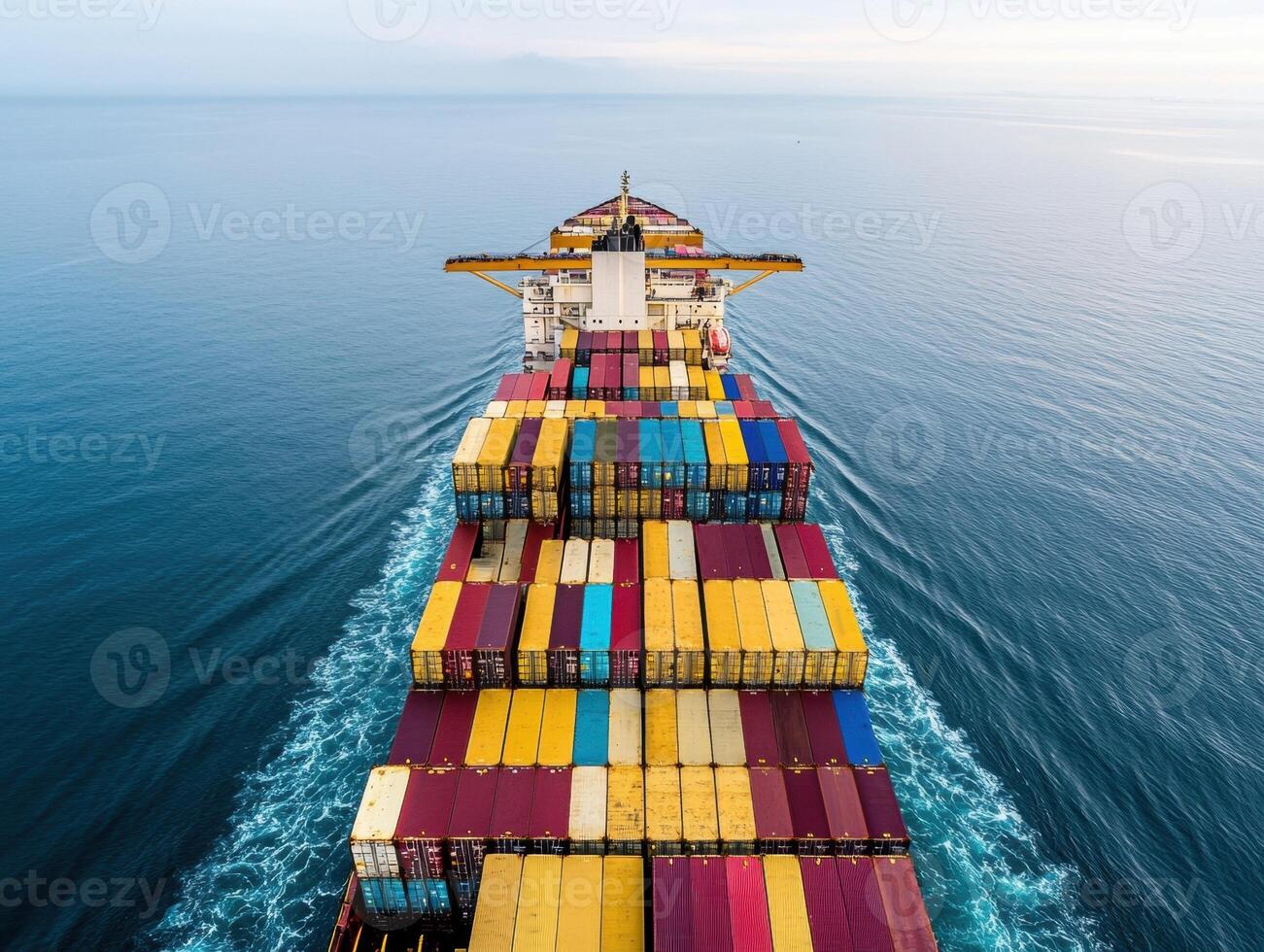 Container ship navigating calm waters under a clear sky photo