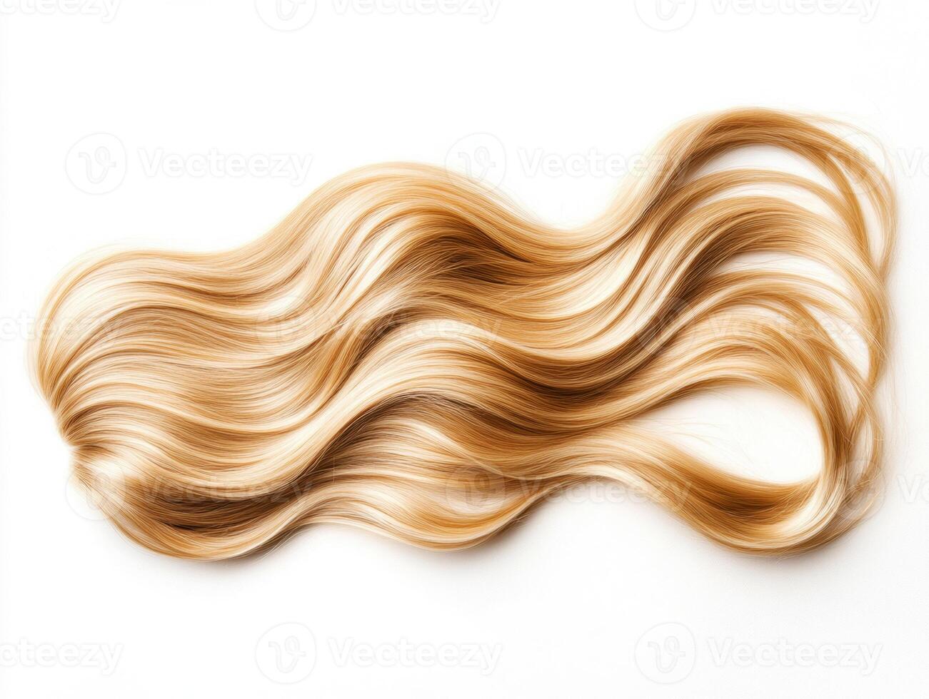 Wavy golden hair strands displayed on a white background photo