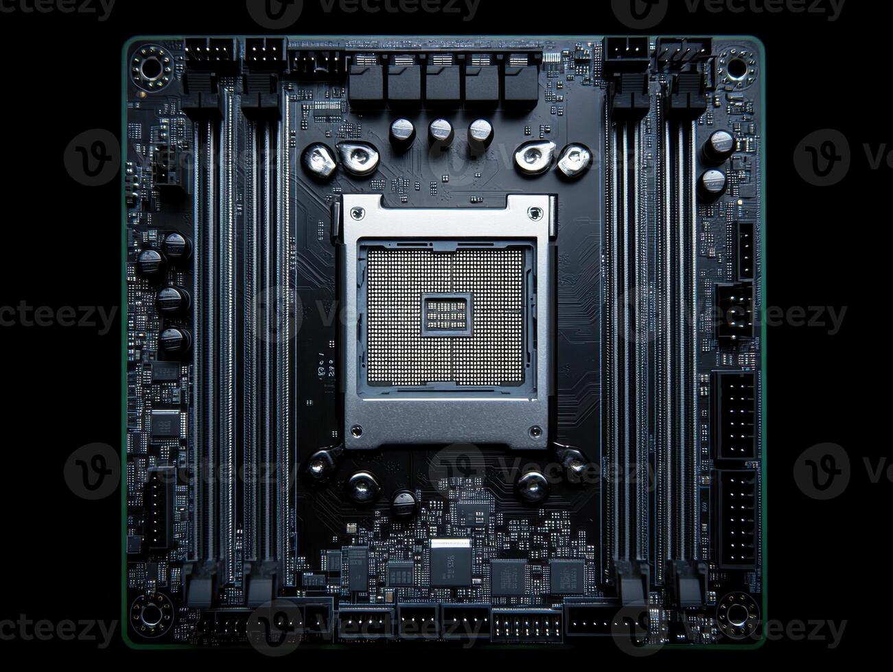 Detailed view of a computer motherboard with processor socket photo