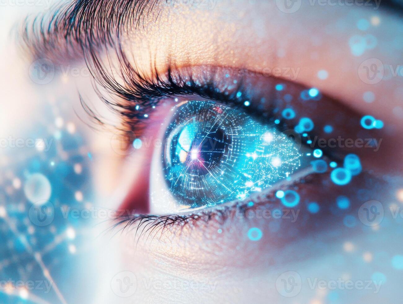 Tech-enhanced eye reflecting data visually photo