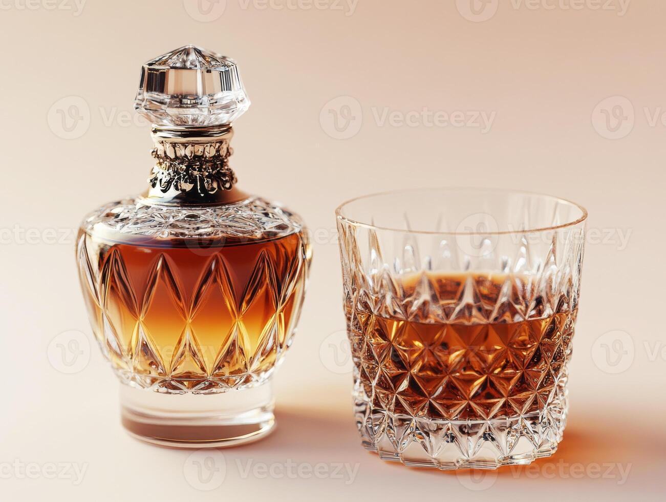 Elegant crystal decanter with glass and fine whiskey display photo