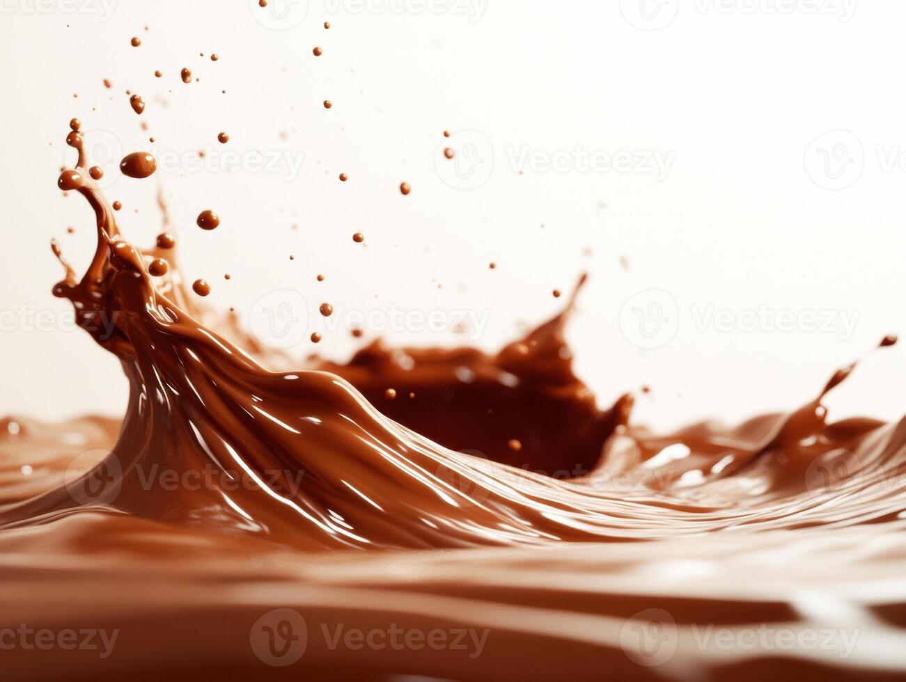 Chocolate splash creates dynamic shapes in stillness of dessert photo