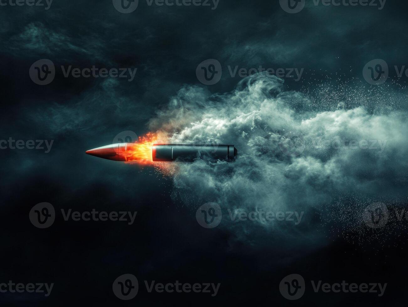 Dynamic illustration of a projectile in motion through clouds photo
