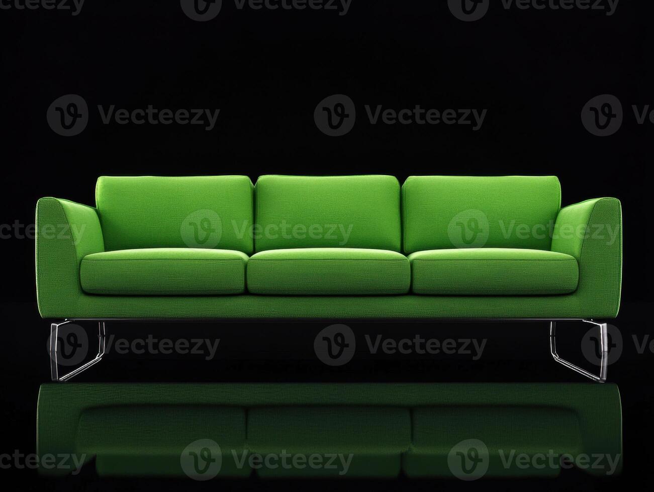 Bright green modern sofa with sleek design on a dark backdrop photo