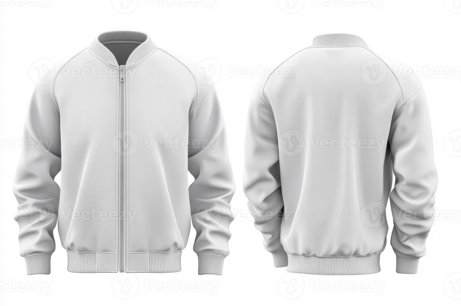 Stylish white bomber jacket displayed from front and back angles photo