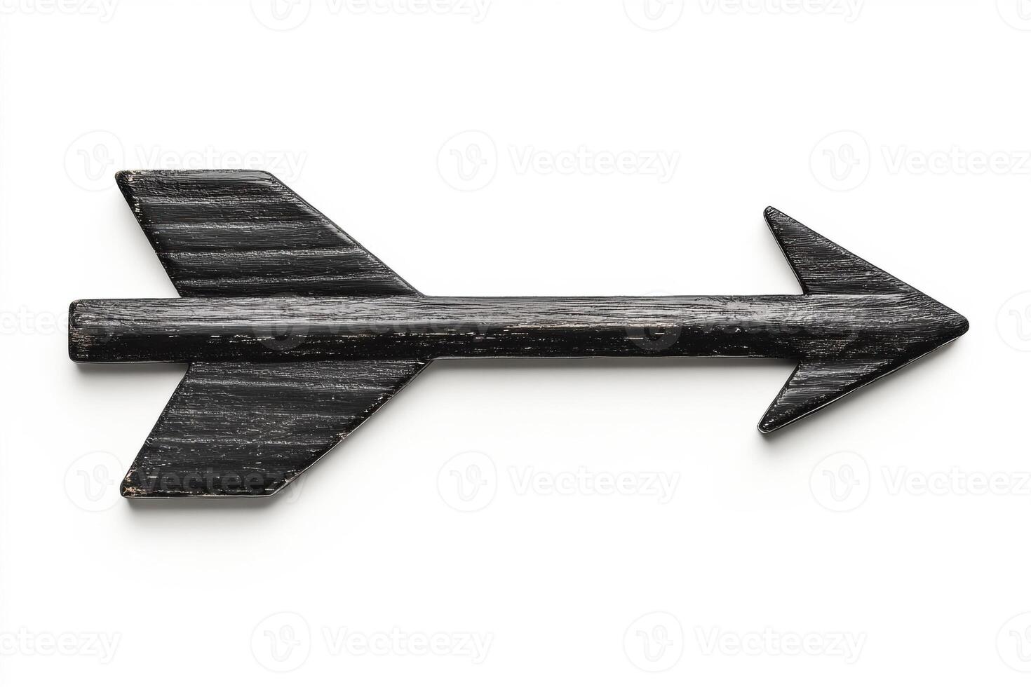 Wooden arrow sign with a rustic finish on a white background photo
