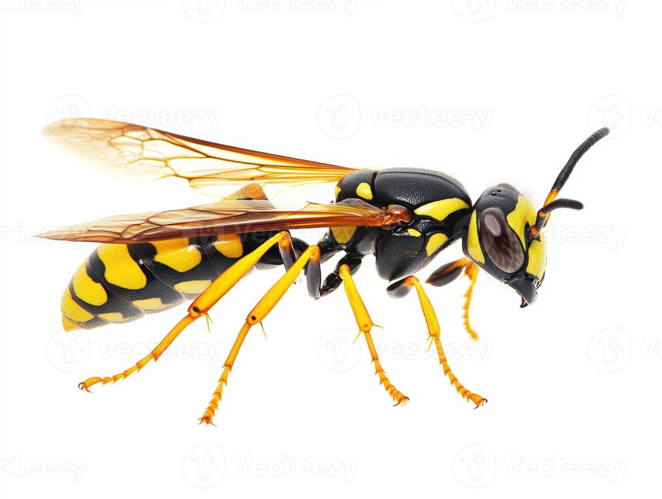 Close-up of a bee with striking yellow and black coloring photo