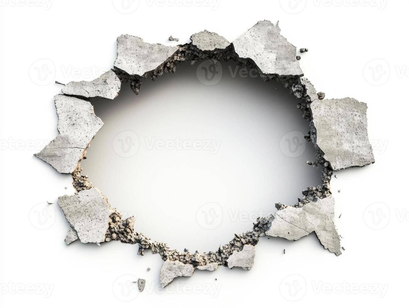 Concrete wall damage revealing empty space behind it photo