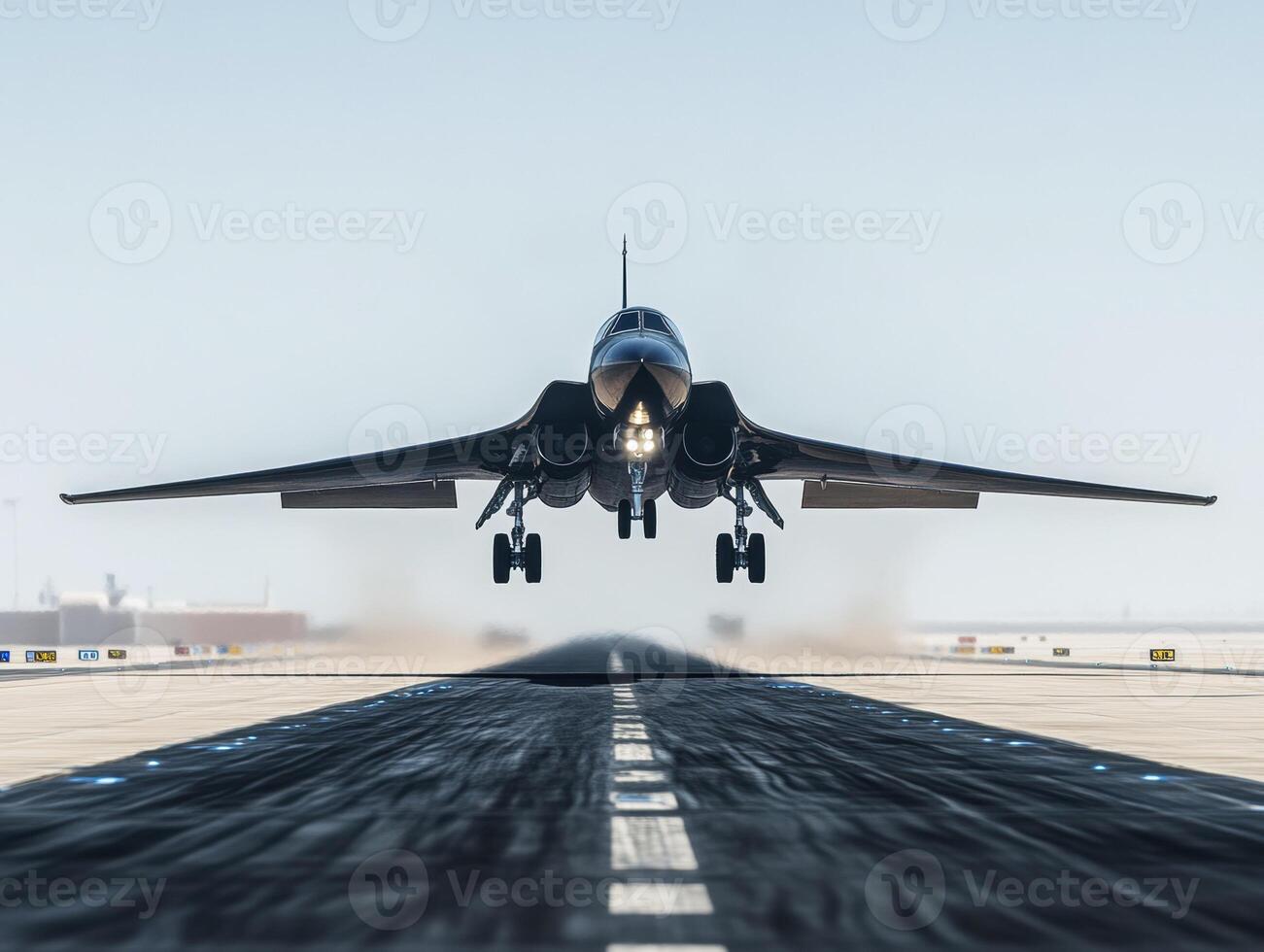 Aircraft taking off on a clear day from a runway photo