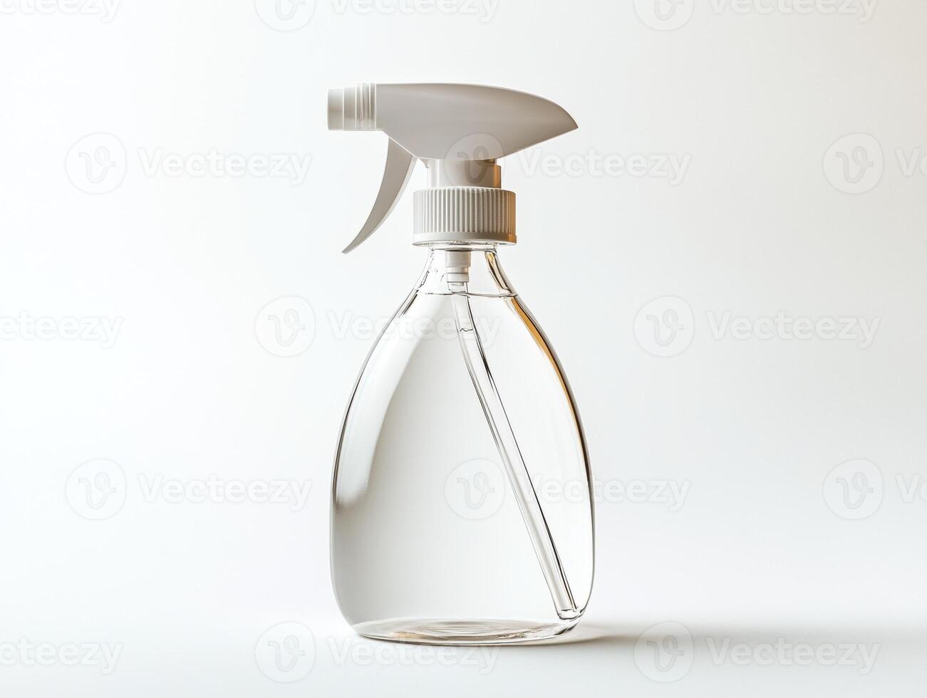 Clear spray bottle on a white background for various uses photo