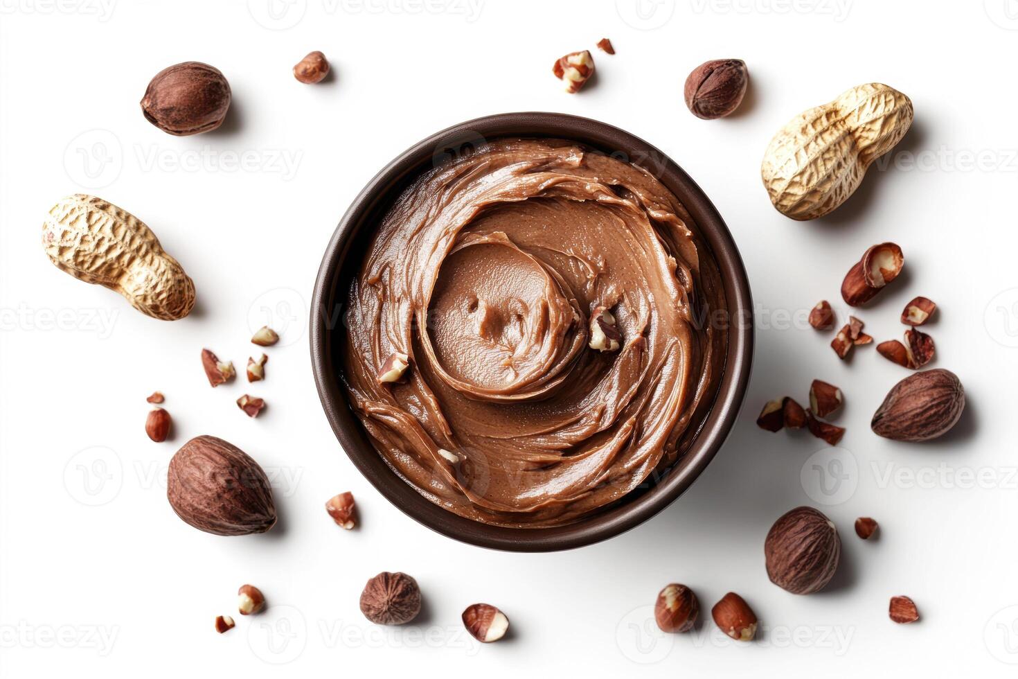 Delicious spread made from hazelnuts and cocoa in a bowl photo