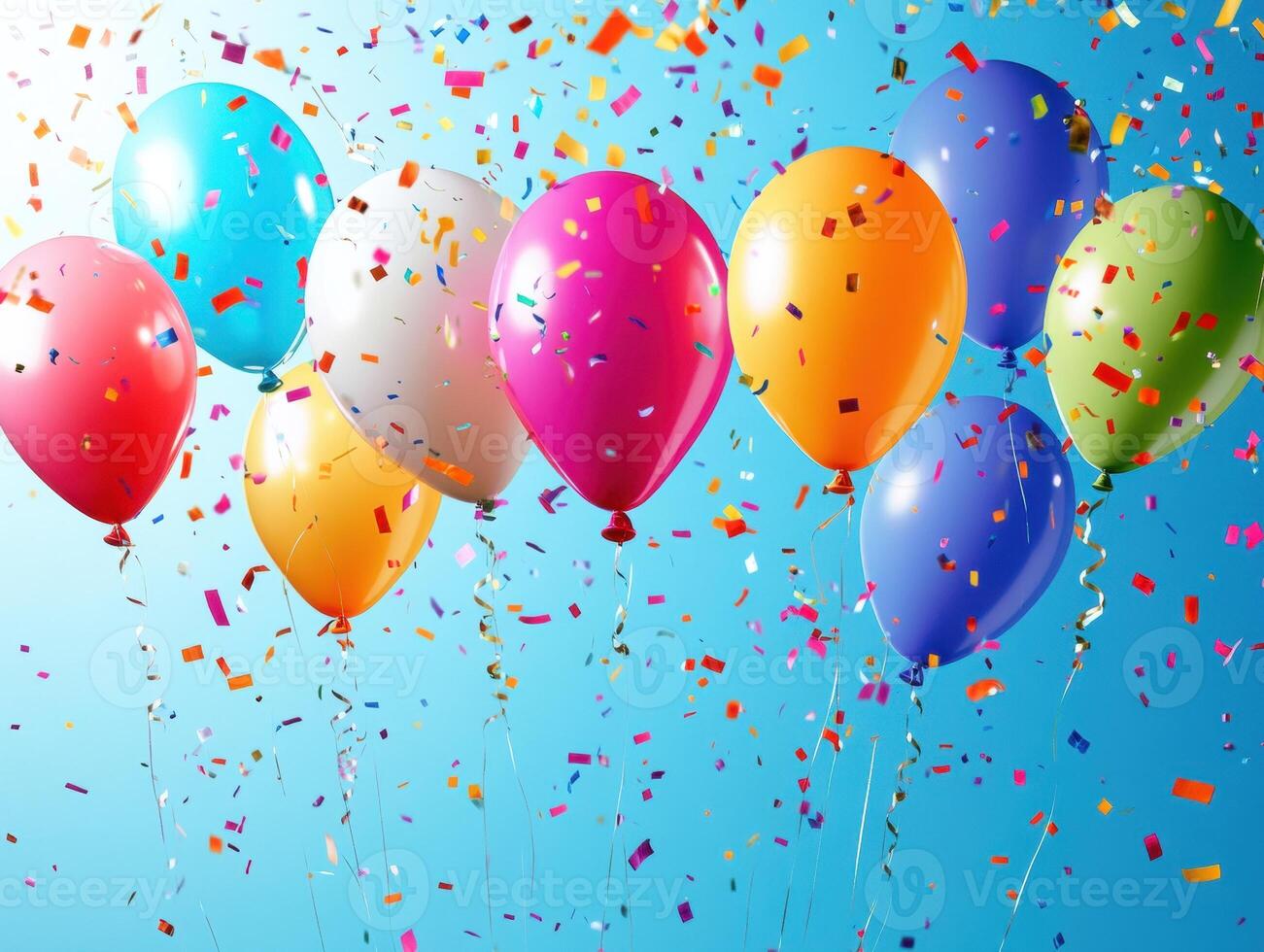 Colorful balloons and confetti photo