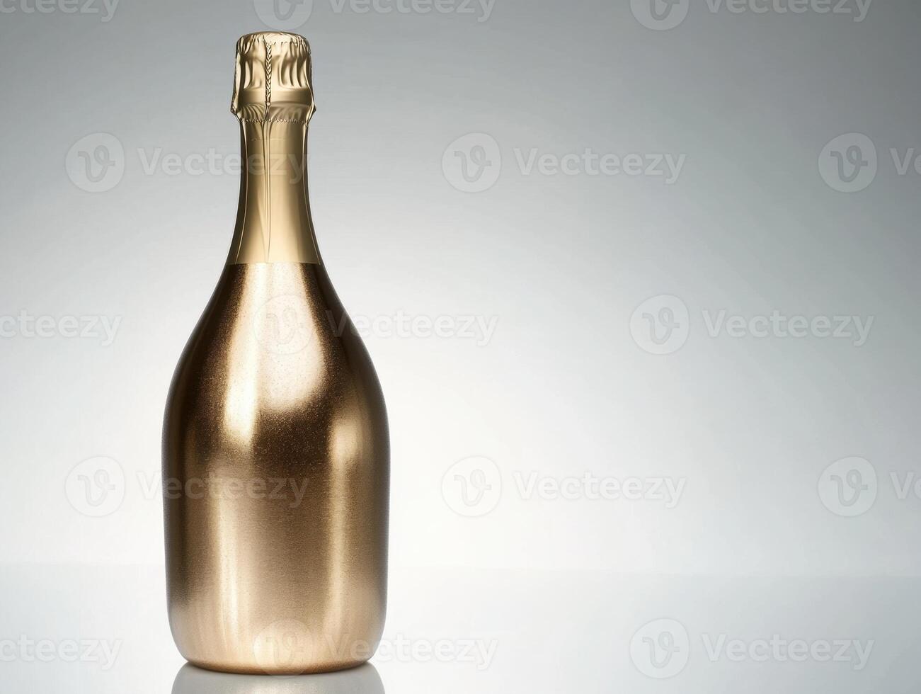 Elegant golden bottle of sparkling wine on a smooth surface photo