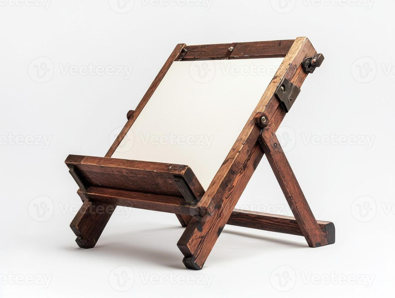 Wooden easel with blank canvas ready for artistic creations photo