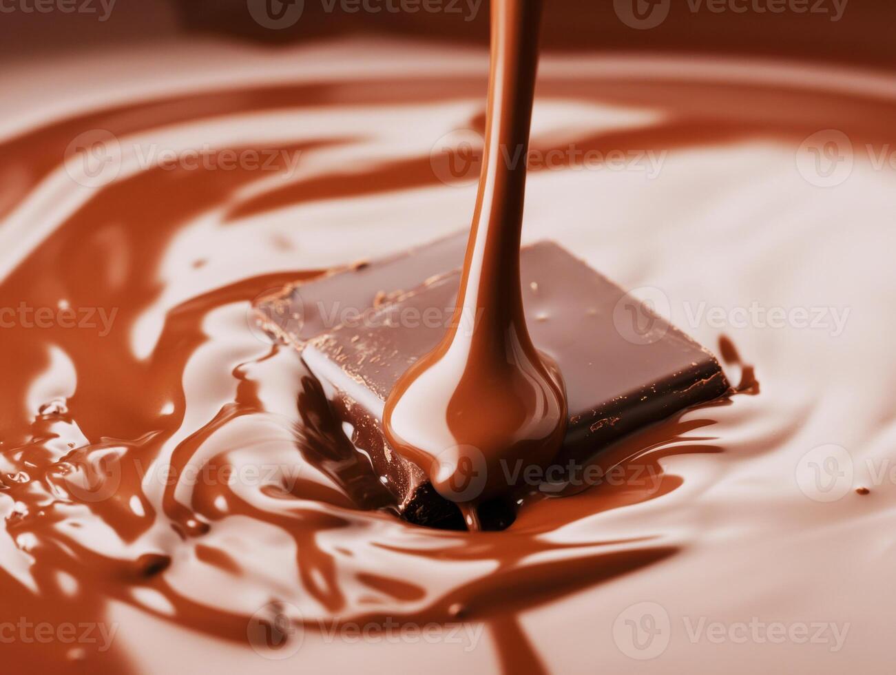 Chocolate melting into a smooth, glossy liquid pool photo
