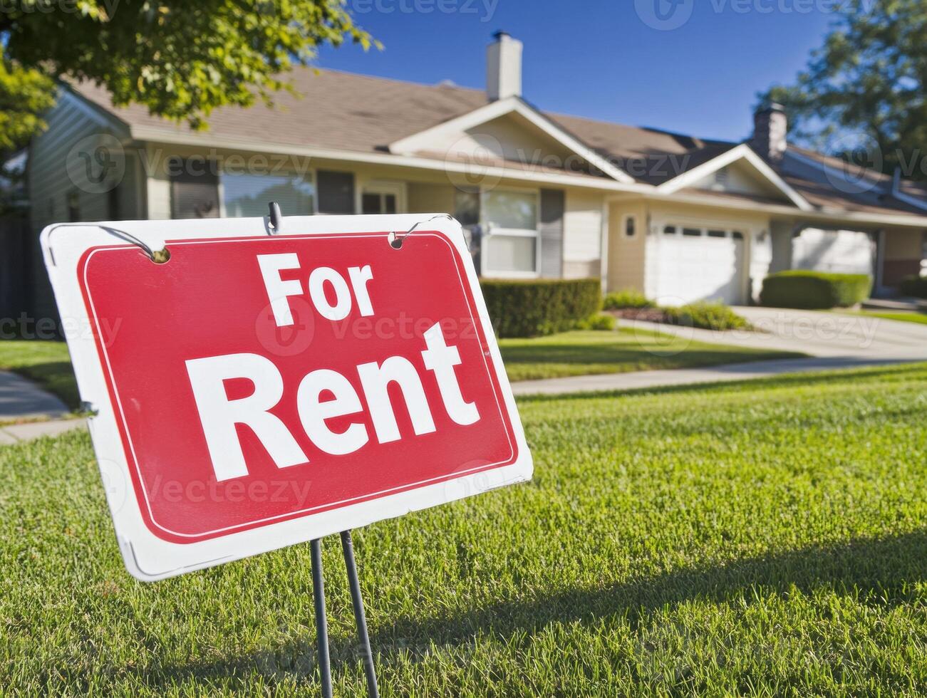 House for rent in a peaceful neighborhood on a sunny day photo
