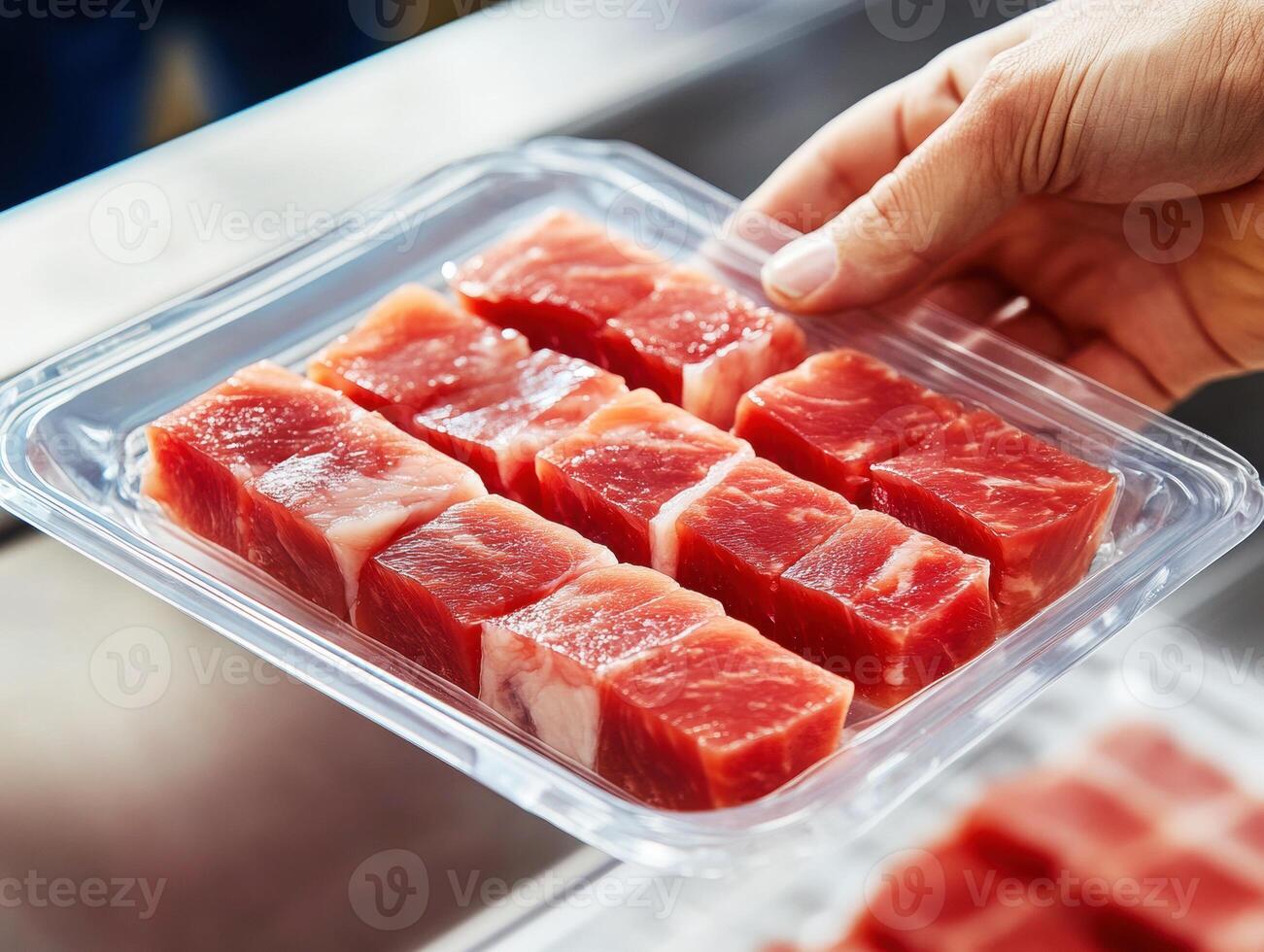Fresh cuts of beef in a clear packaging displayed for sale photo