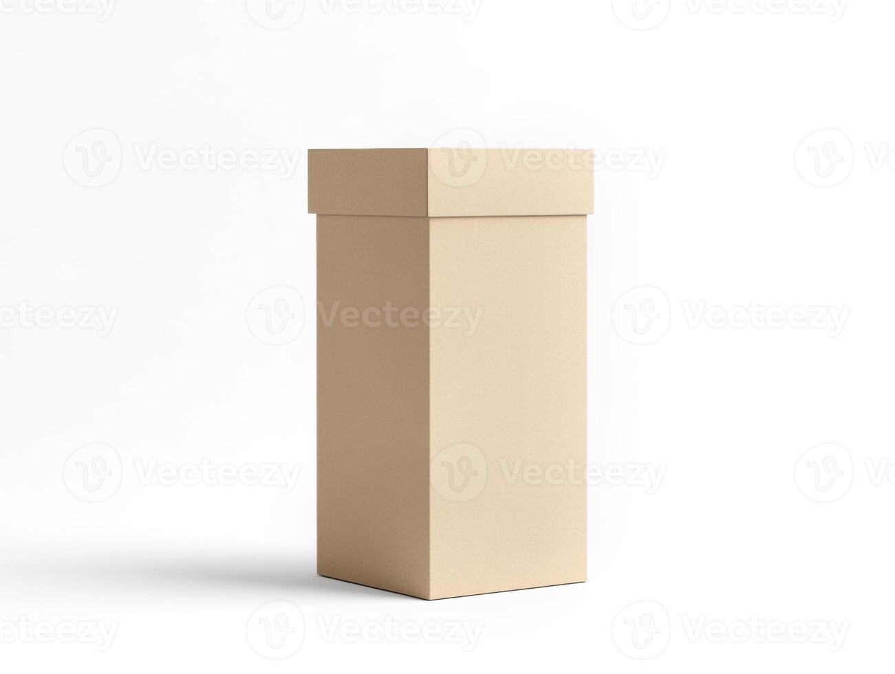 Simple beige box on a white background for minimalist display photo