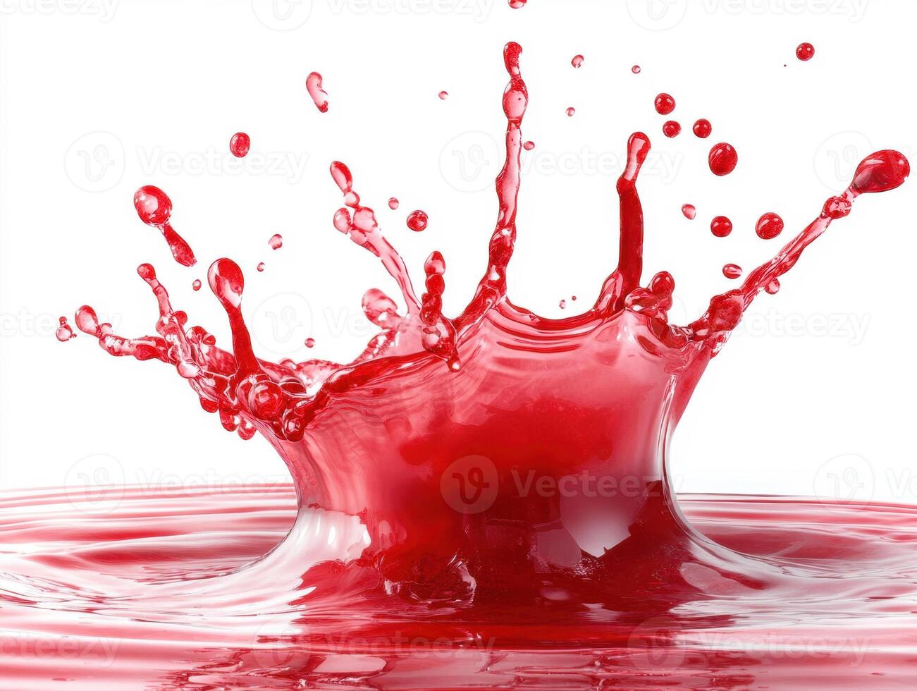 Red liquid splashes into water creating dynamic patterns photo