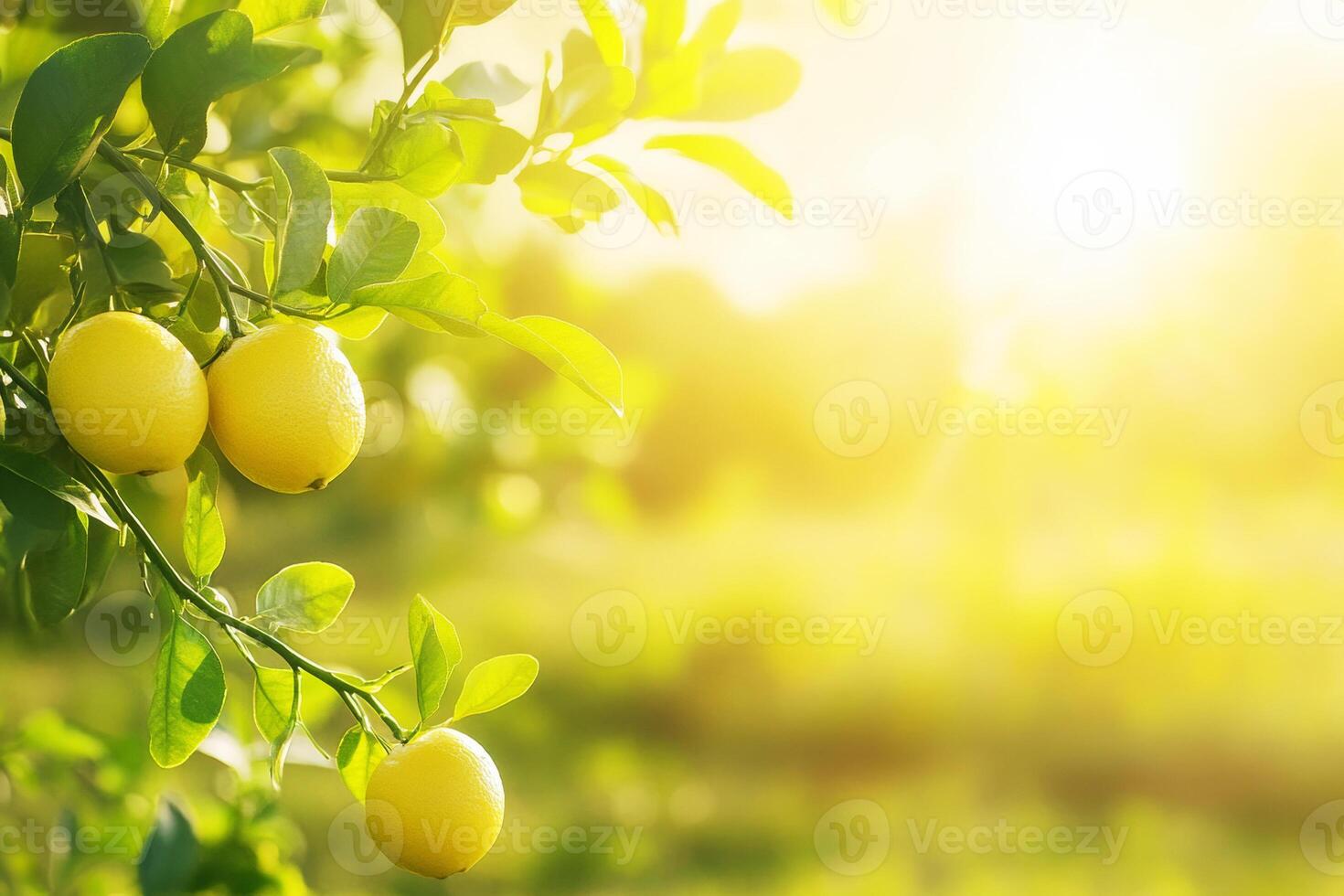 Bright lemons hanging on a tree in a sunlit orchard photo