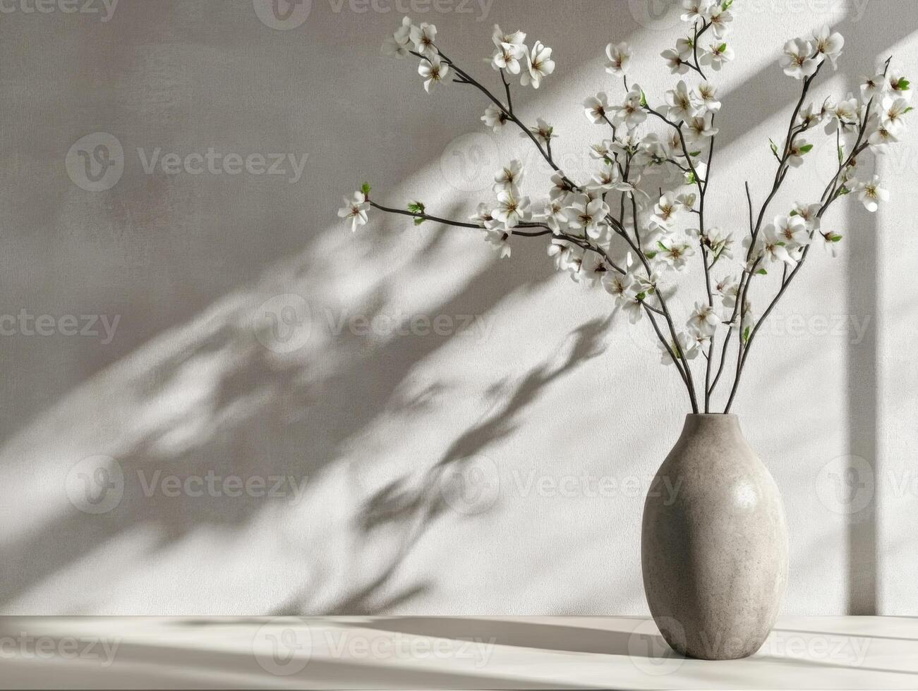 Elegant white flowers in a simple vase in soft sunlight photo