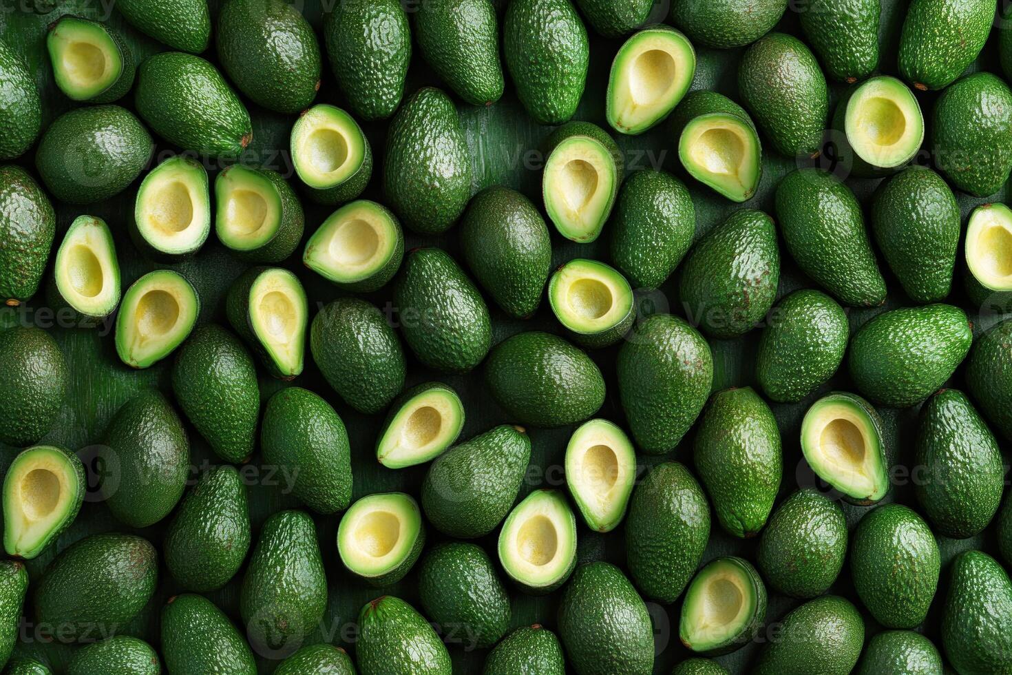Freshly cut avocados arranged for a vibrant culinary display photo