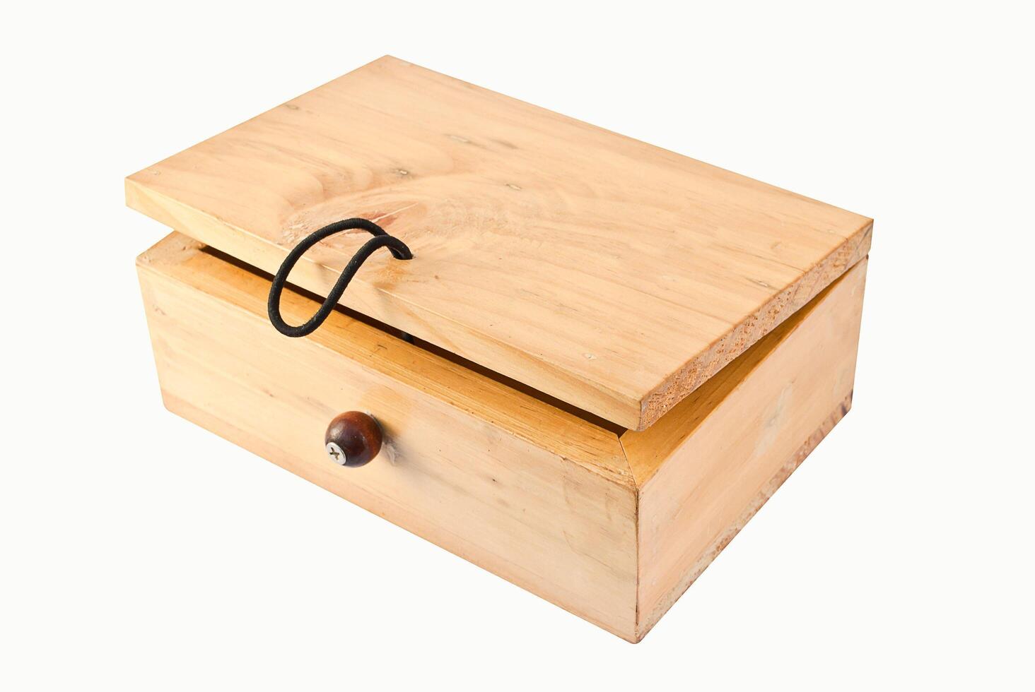 a wooden box with a handle and a lock photo