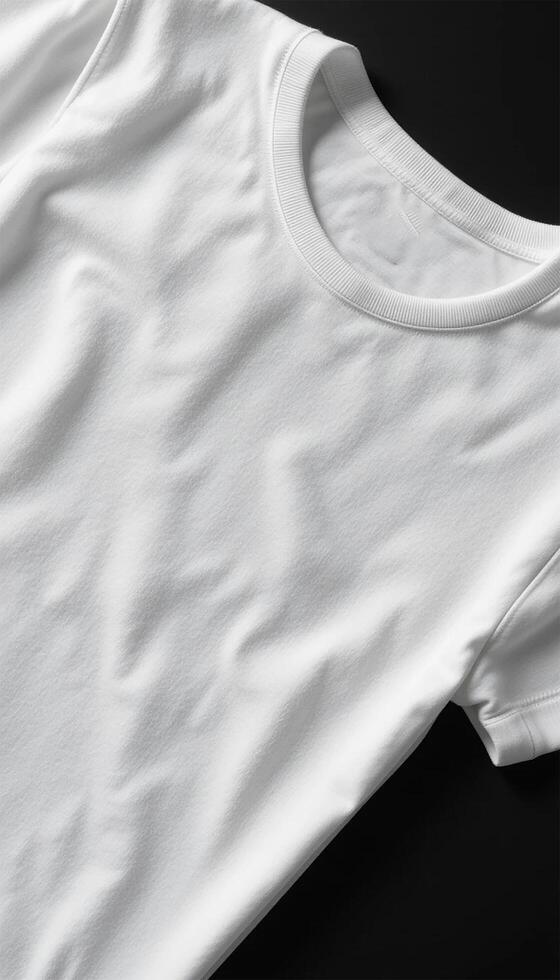 A pristine white t-shirt, smooth texture and simple elegance against a dark background. photo